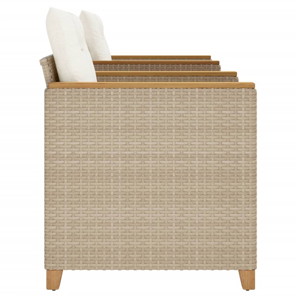 bistrosæt 3 dele med hynder polyrattan og akacietræ beige