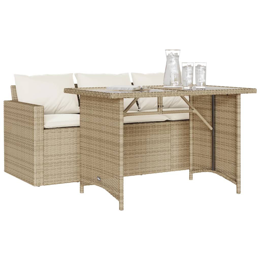 spisebordssæt til haven 2 dele med hynder polyrattan beige