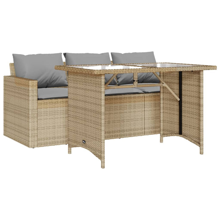 spisebordssæt til haven 2 dele med hynder polyrattan beige