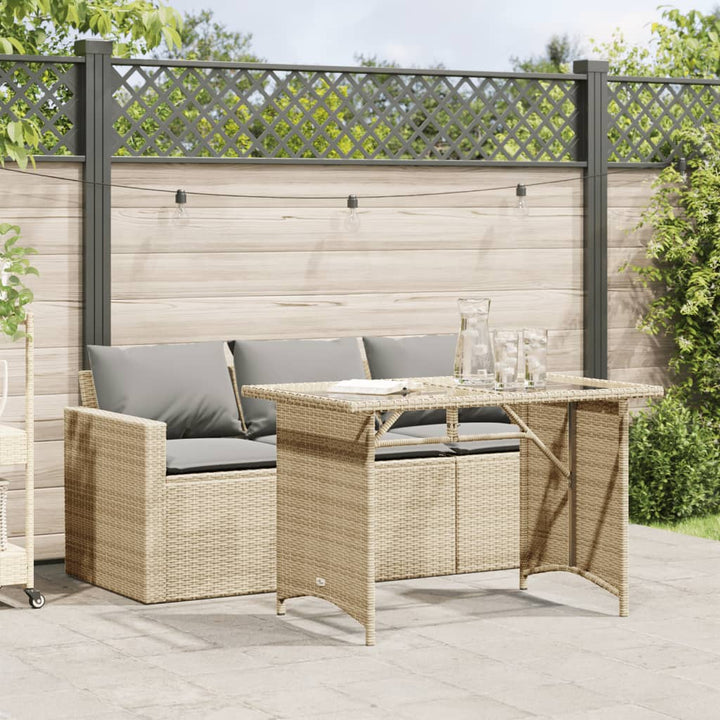 spisebordssæt til haven 2 dele med hynder polyrattan beige