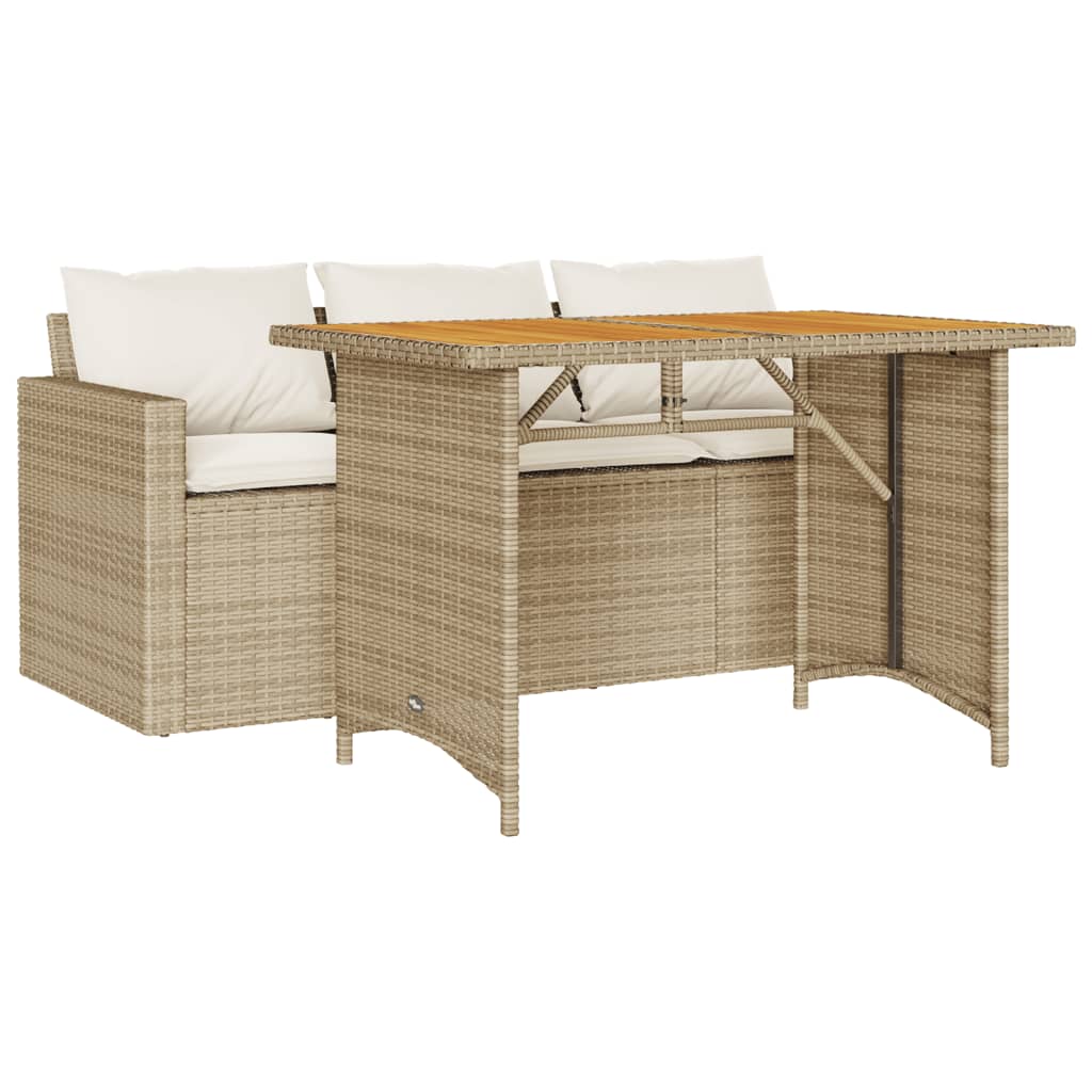 spisebordssæt til haven 2 dele med hynder polyrattan beige