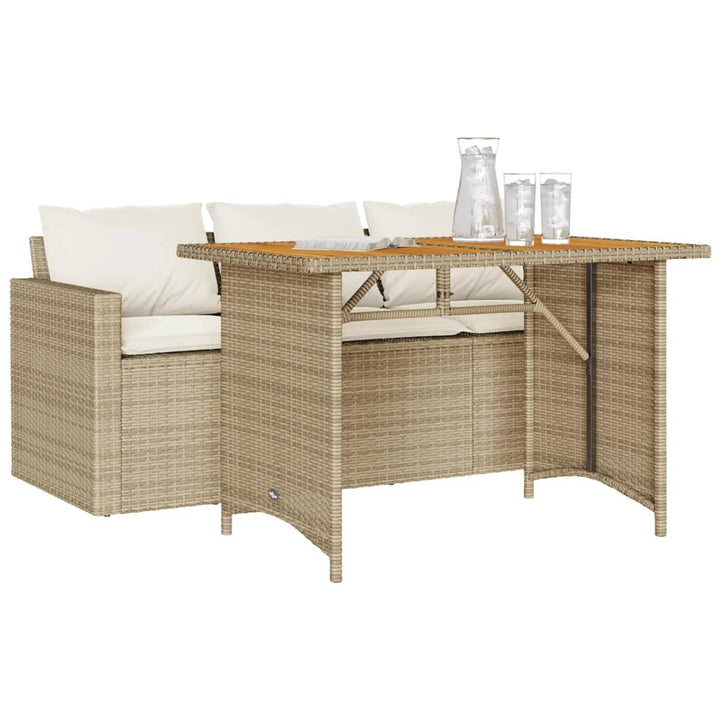 spisebordssæt til haven 2 dele med hynder polyrattan beige