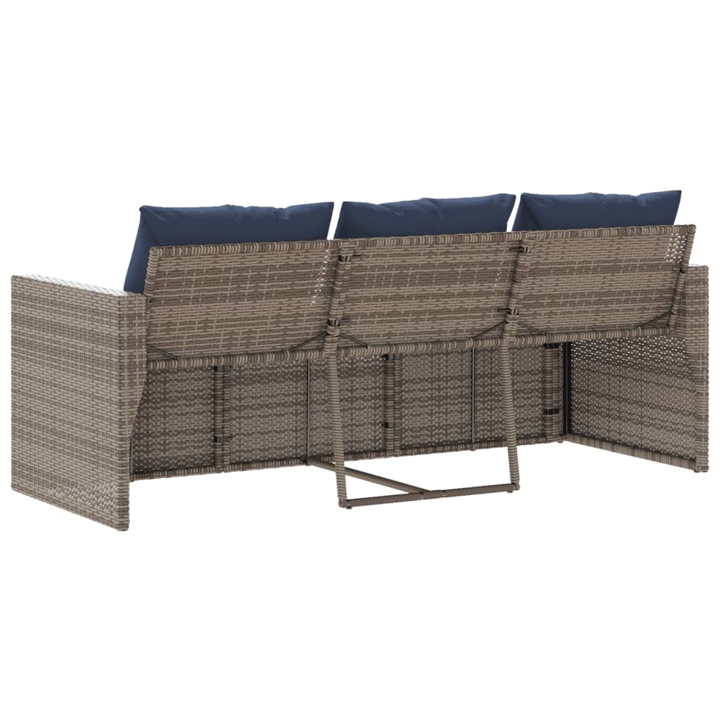 3-personers havesofa med hynder polyrattan grå