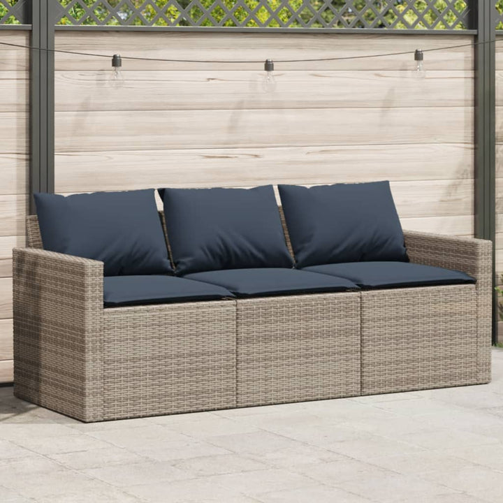 3-personers havesofa med hynder polyrattan grå