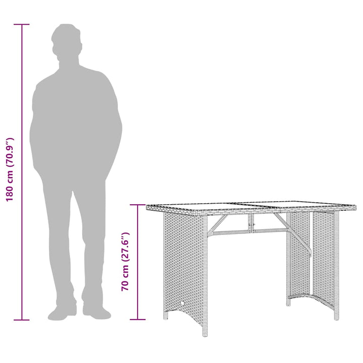 havebord med glastop 110x68x70 cm polyrattan sort