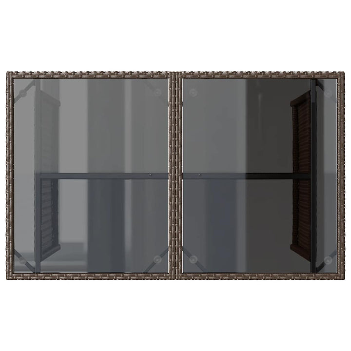 havebord med glastop 110x68x70 cm polyrattan brun