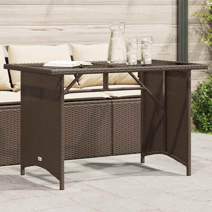 havebord med glastop 110x68x70 cm polyrattan brun