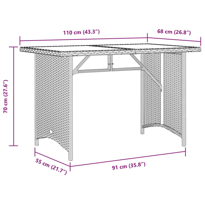 havebord med træplade 110x68x70 cm polyrattan sort