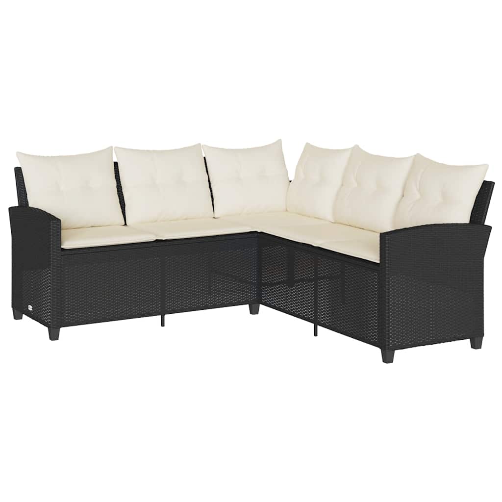 L-formet sofa med hynder polyrattan sort