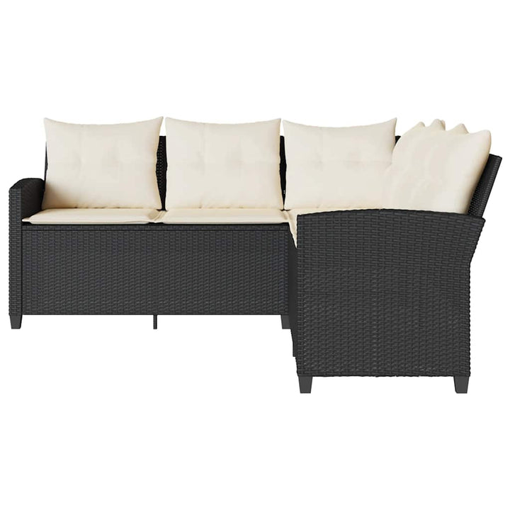 L-formet sofa med hynder polyrattan sort