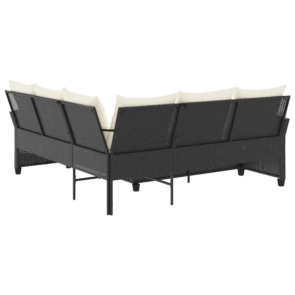 L-formet sofa med hynder polyrattan sort
