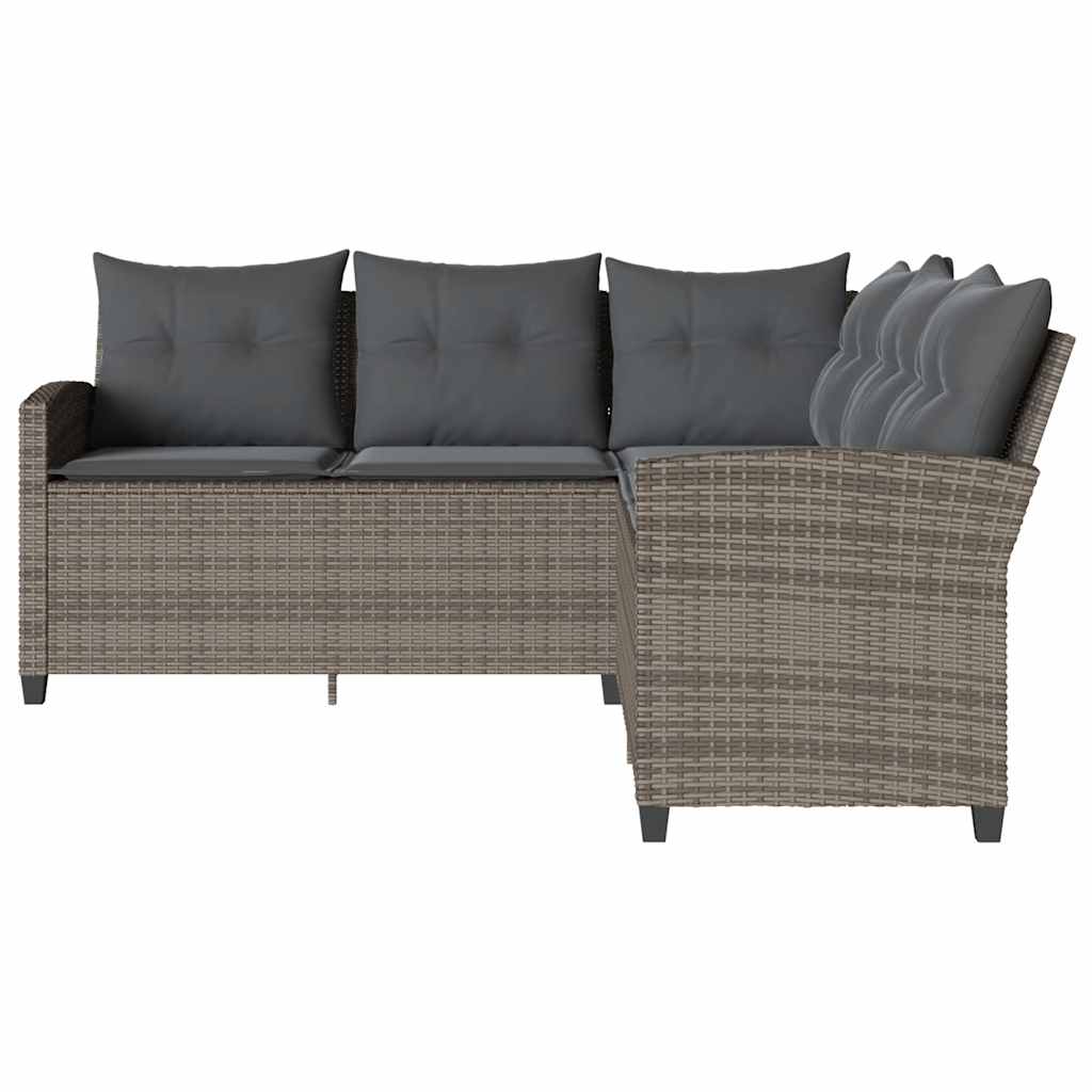 L-formet sofa med hynder polyrattan grå