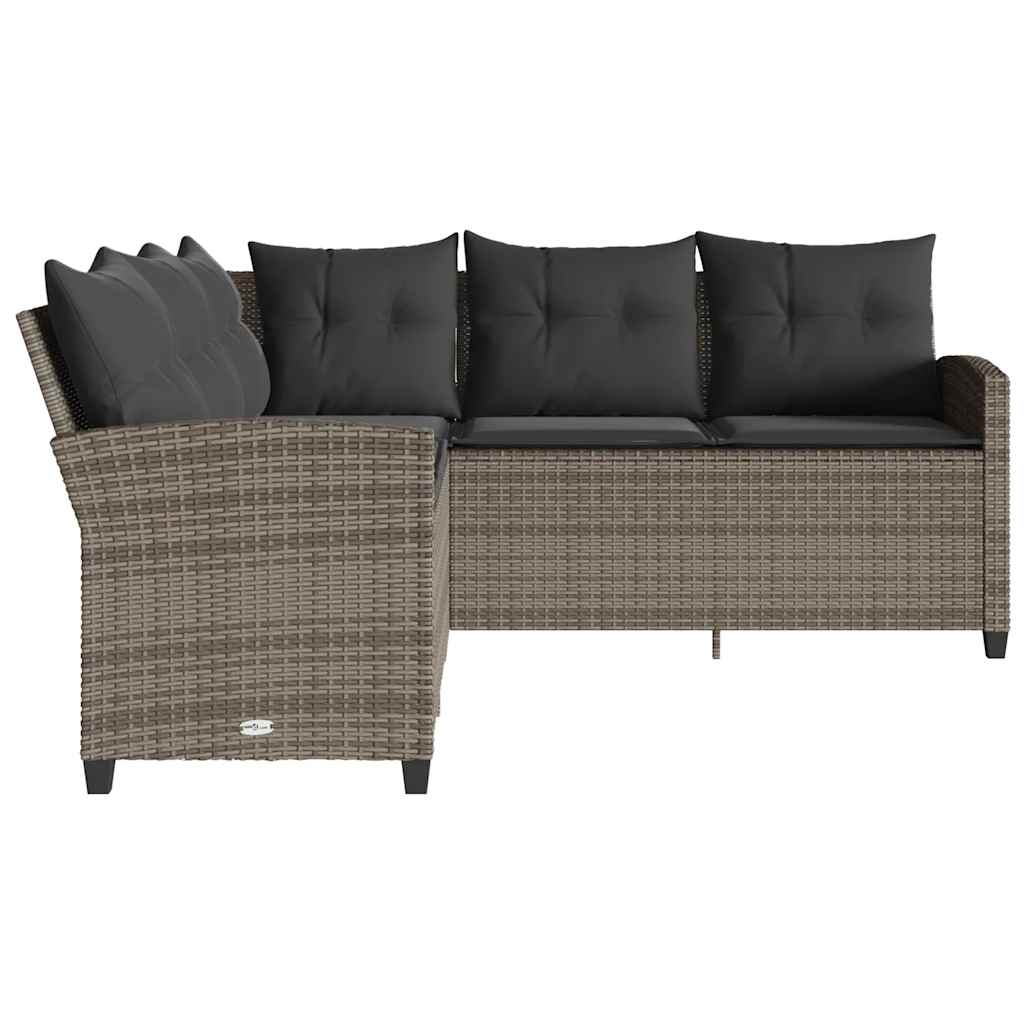 L-formet sofa med hynder polyrattan grå