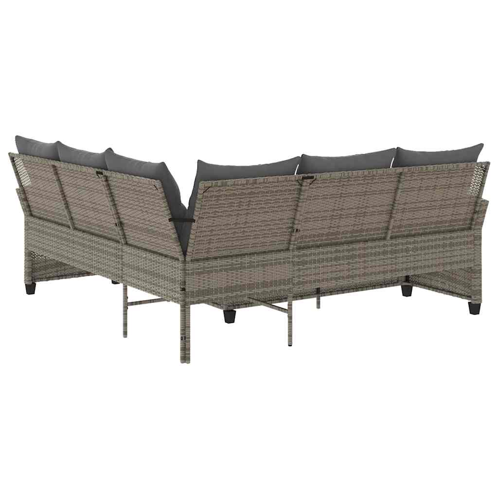 L-formet sofa med hynder polyrattan grå