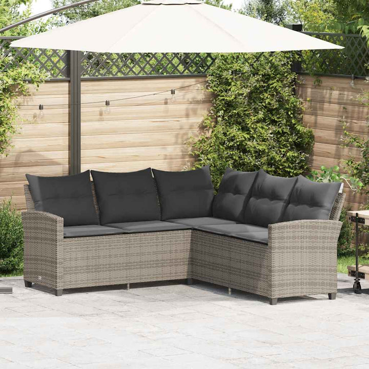 L-formet sofa med hynder polyrattan grå