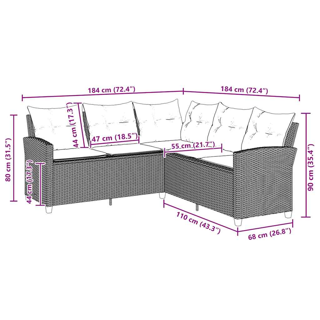L-formet sofa med hynder polyrattan beige