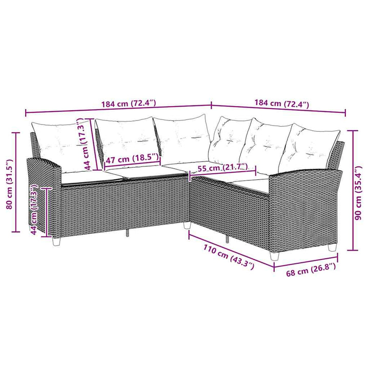 L-formet sofa med hynder polyrattan beige