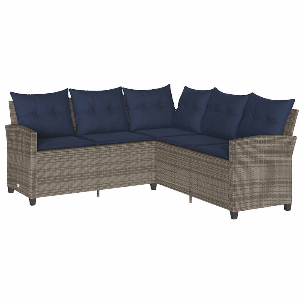 L-formet sofa med hynder polyrattan grå