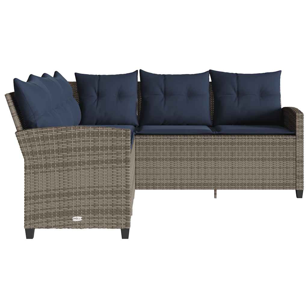 L-formet sofa med hynder polyrattan grå