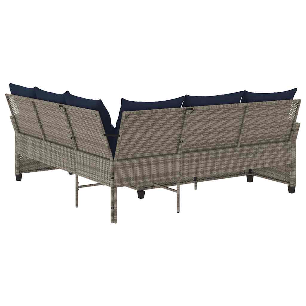 L-formet sofa med hynder polyrattan grå