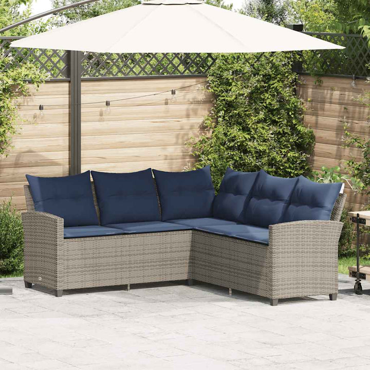 L-formet sofa med hynder polyrattan grå