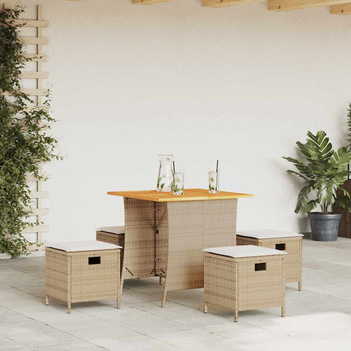 spisebordssæt til haven 5 dele med hynder polyrattan beige