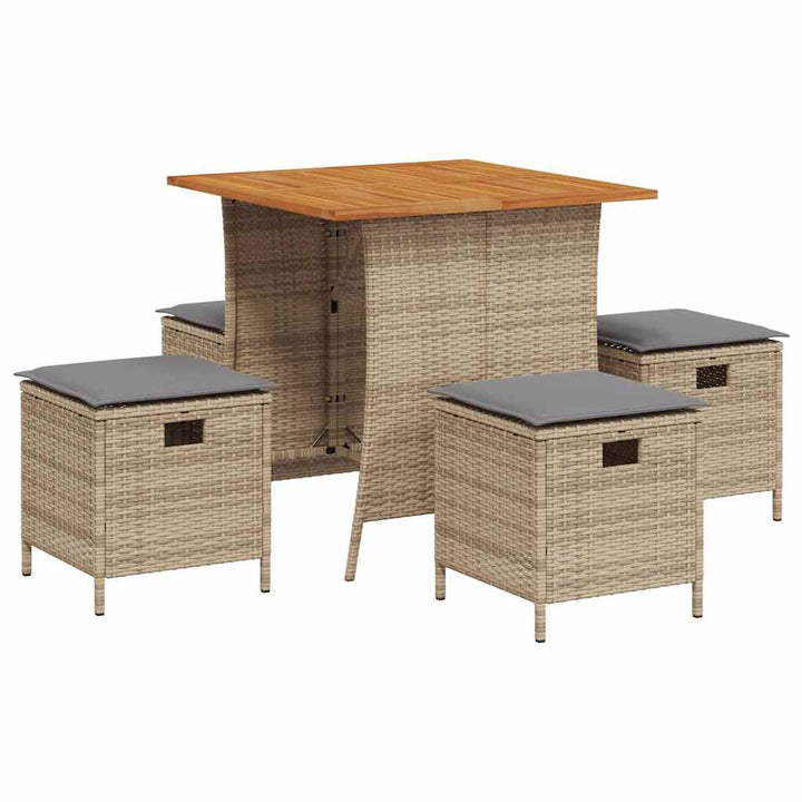 spisebordssæt til haven 5 dele med hynder polyrattan beige