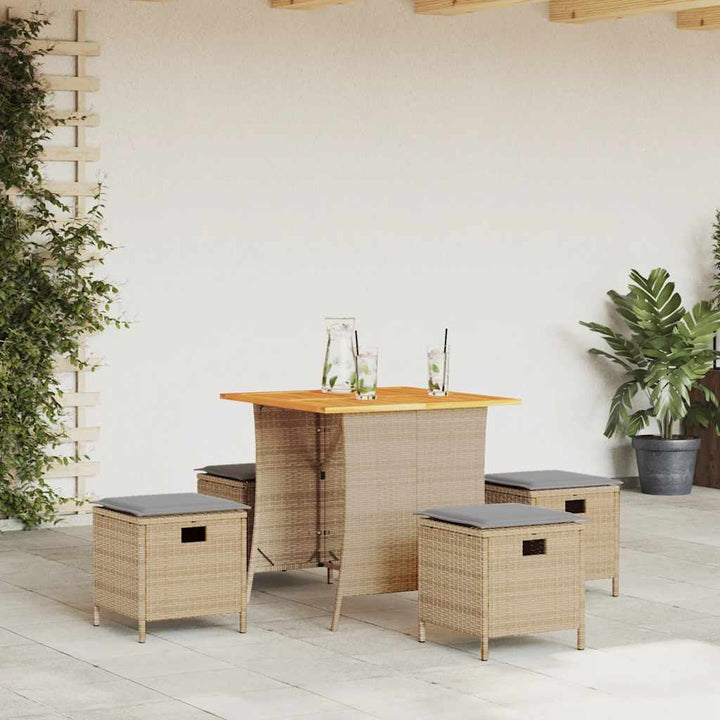 spisebordssæt til haven 5 dele med hynder polyrattan beige