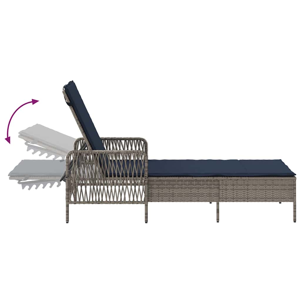 Solstol Grå og Marineblå 200 x 55 x 92 cm polyrattan