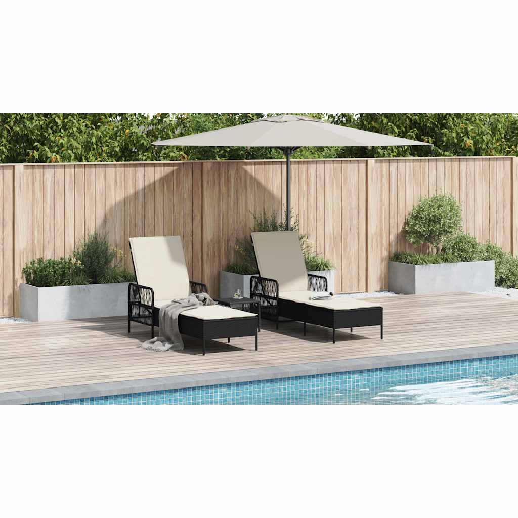Solstol 3 pcs Sort og Cremehvid 55 x 200 x 92 cm polyrattan