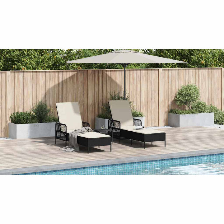 Solstol 3 pcs Sort og Cremehvid 55 x 200 x 92 cm polyrattan