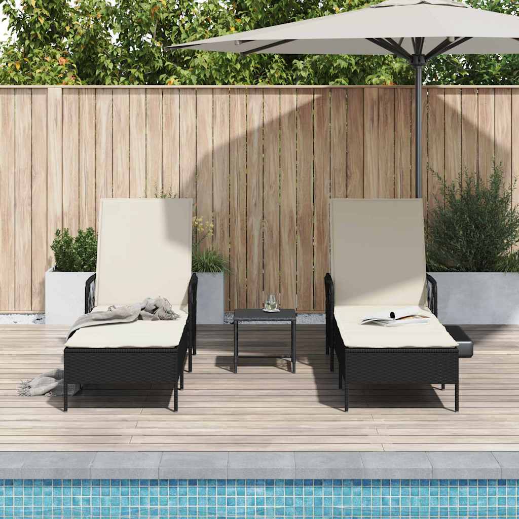 Solstol 3 pcs Sort og Cremehvid 55 x 200 x 92 cm polyrattan