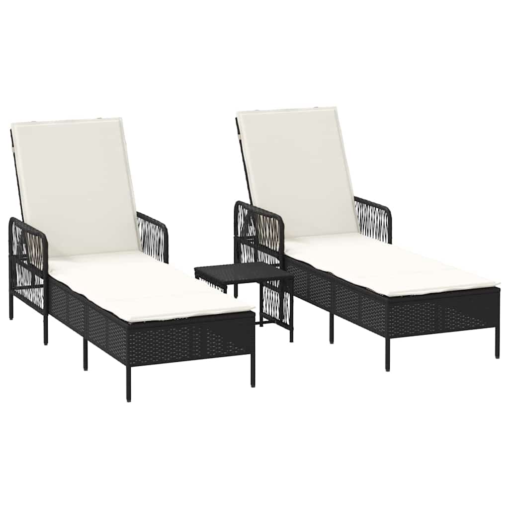 Solstol 3 pcs Sort og Cremehvid 55 x 200 x 92 cm polyrattan