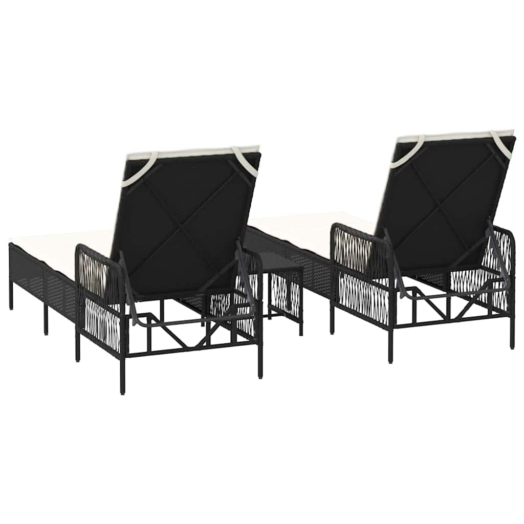 Solstol 3 pcs Sort og Cremehvid 55 x 200 x 92 cm polyrattan