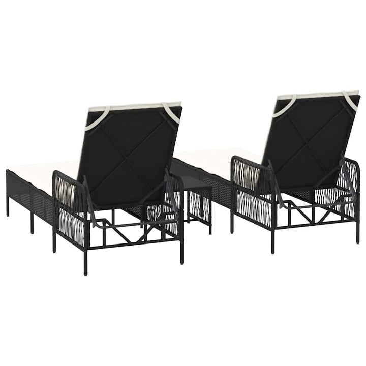 Solstol 3 pcs Sort og Cremehvid 55 x 200 x 92 cm polyrattan