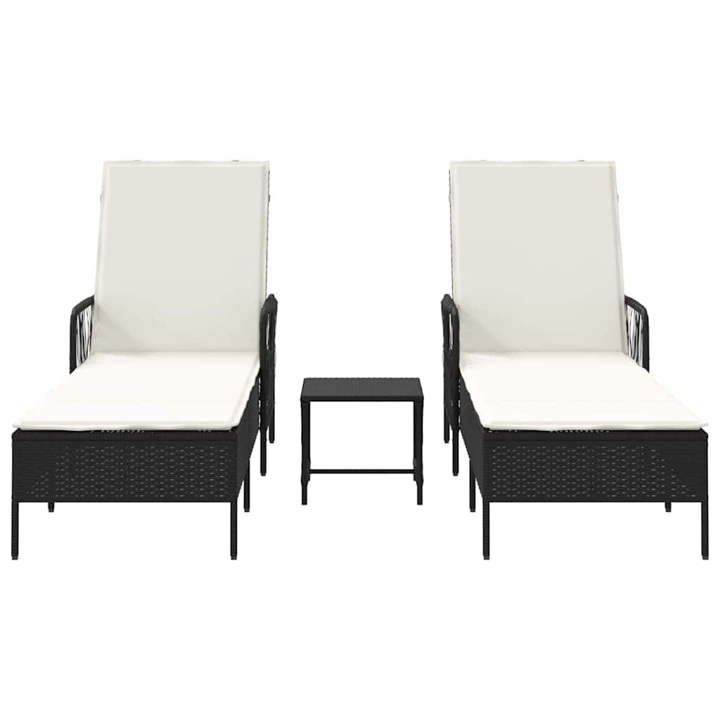 Solstol 3 pcs Sort og Cremehvid 55 x 200 x 92 cm polyrattan