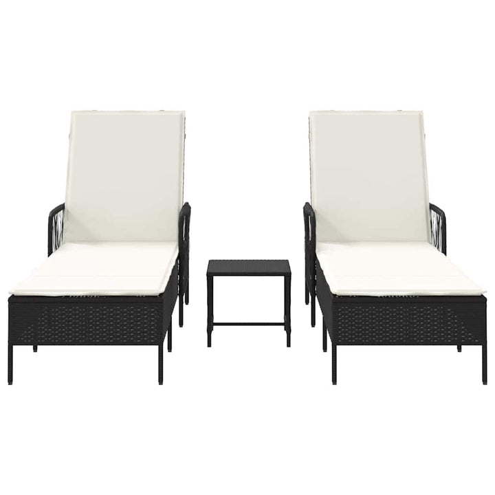 Solstol 3 pcs Sort og Cremehvid 55 x 200 x 92 cm polyrattan