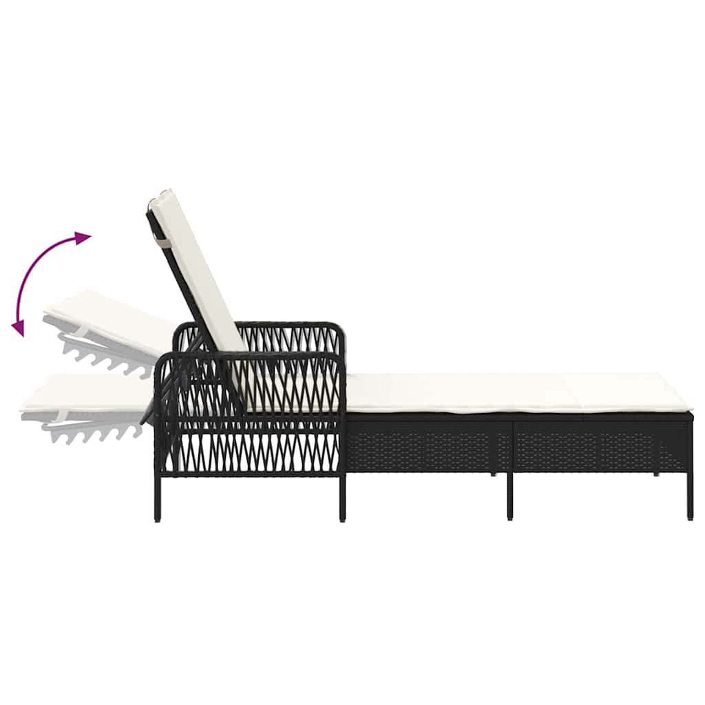 Solstol 3 pcs Sort og Cremehvid 55 x 200 x 92 cm polyrattan