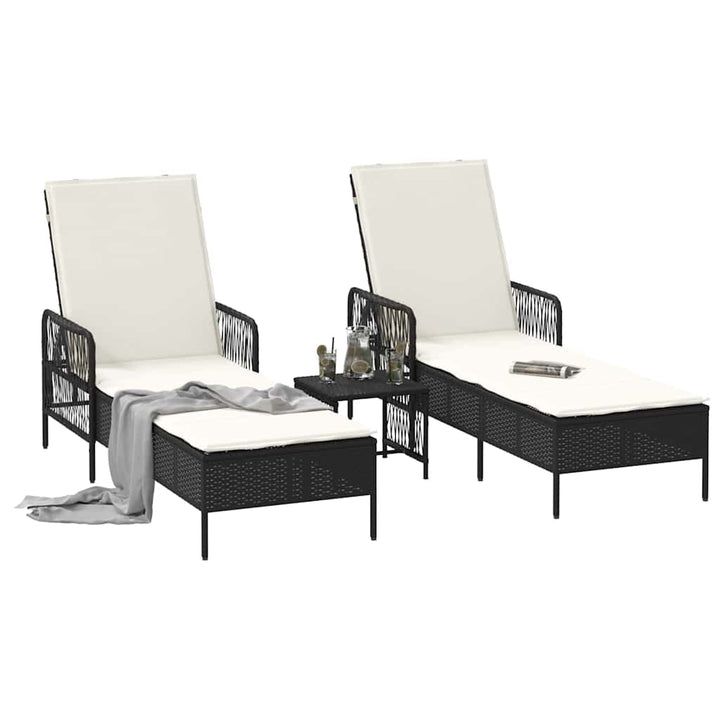 Solstol 3 pcs Sort og Cremehvid 55 x 200 x 92 cm polyrattan