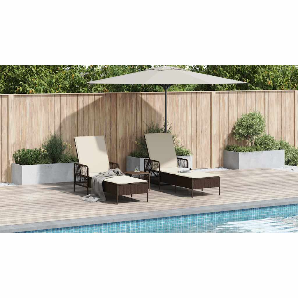 Solstol 3 pcs Brun og Creme Hvid 200 x 55 x 92 cm polyrattan
