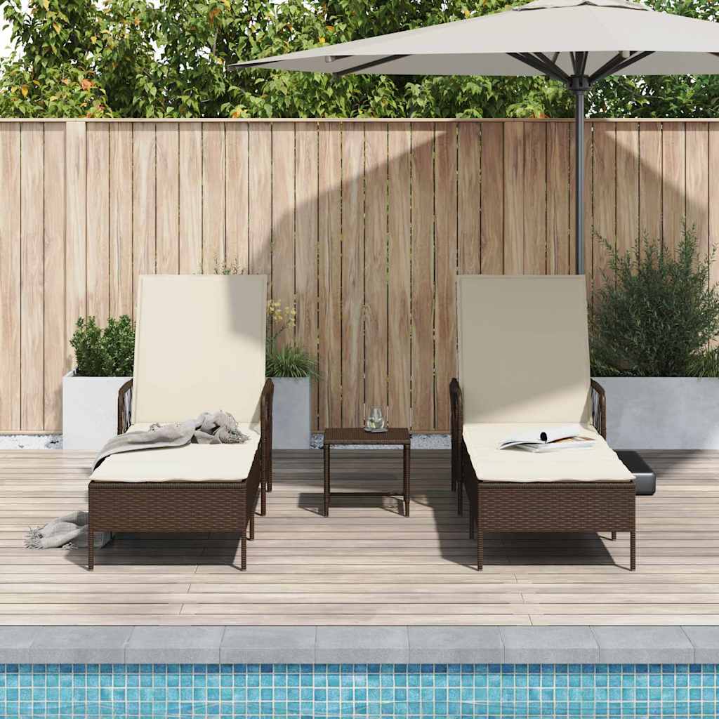 Solstol 3 pcs Brun og Creme Hvid 200 x 55 x 92 cm polyrattan