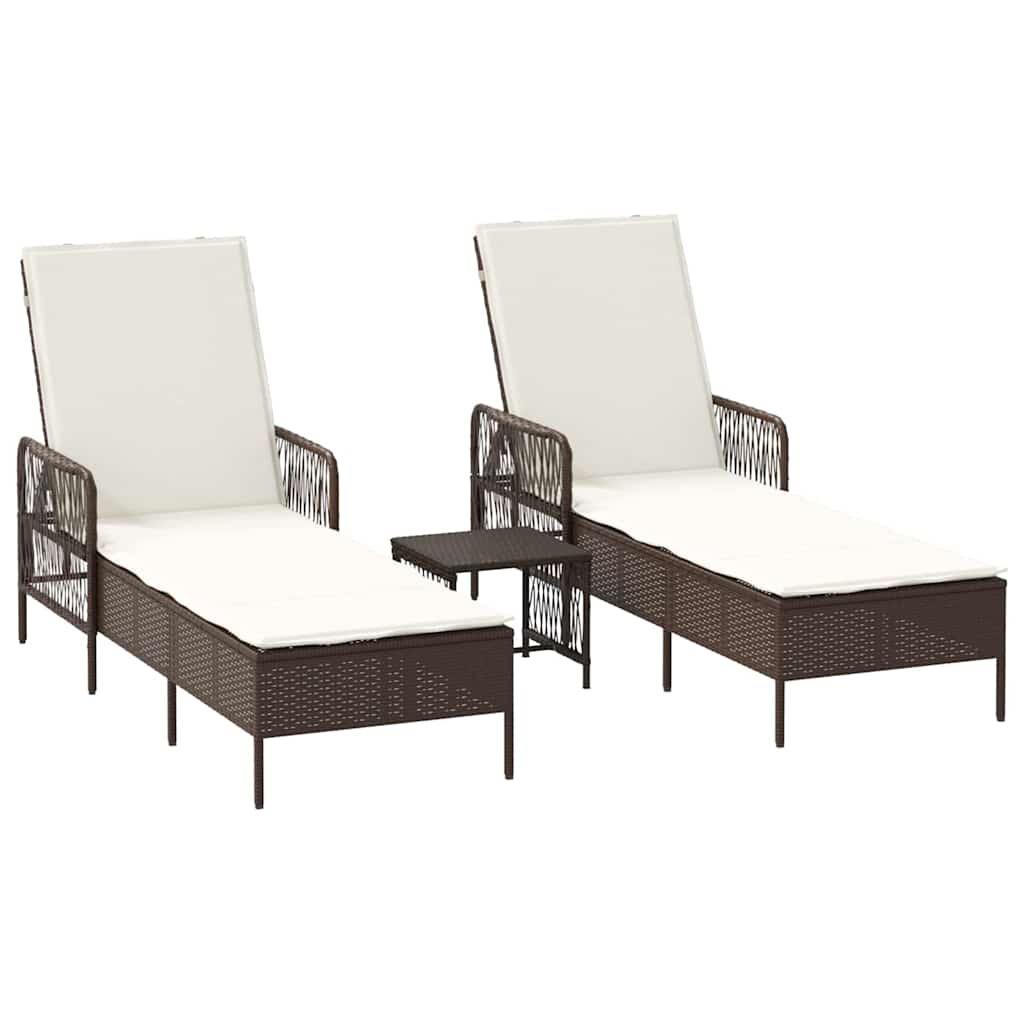 Solstol 3 pcs Brun og Creme Hvid 200 x 55 x 92 cm polyrattan