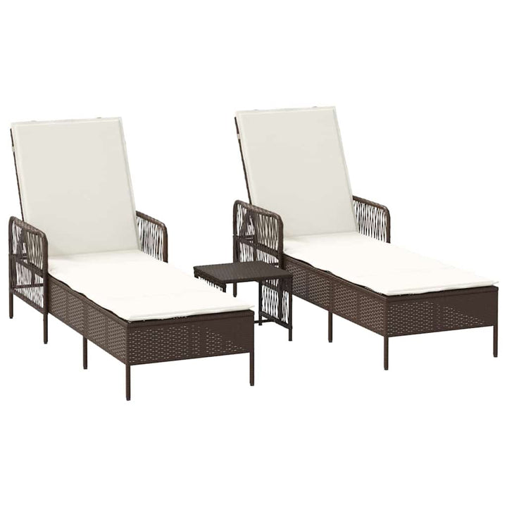 Solstol 3 pcs Brun og Creme Hvid 200 x 55 x 92 cm polyrattan