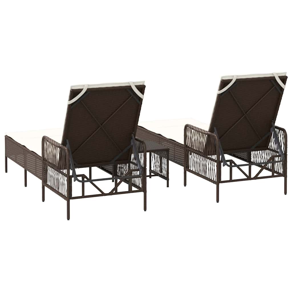 Solstol 3 pcs Brun og Creme Hvid 200 x 55 x 92 cm polyrattan