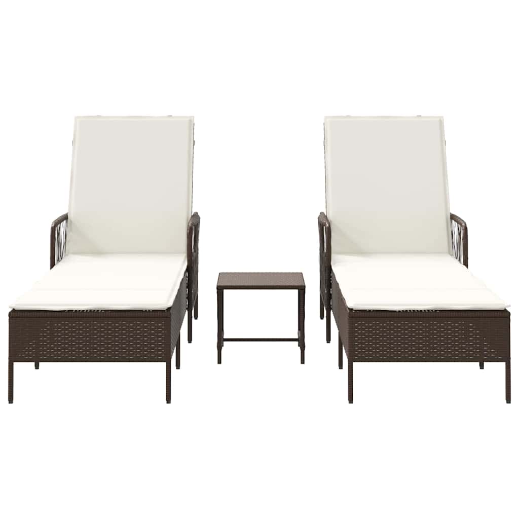 Solstol 3 pcs Brun og Creme Hvid 200 x 55 x 92 cm polyrattan