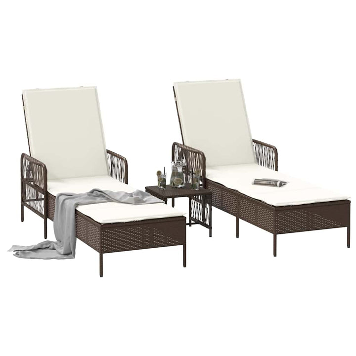 Solstol 3 pcs Brun og Creme Hvid 200 x 55 x 92 cm polyrattan
