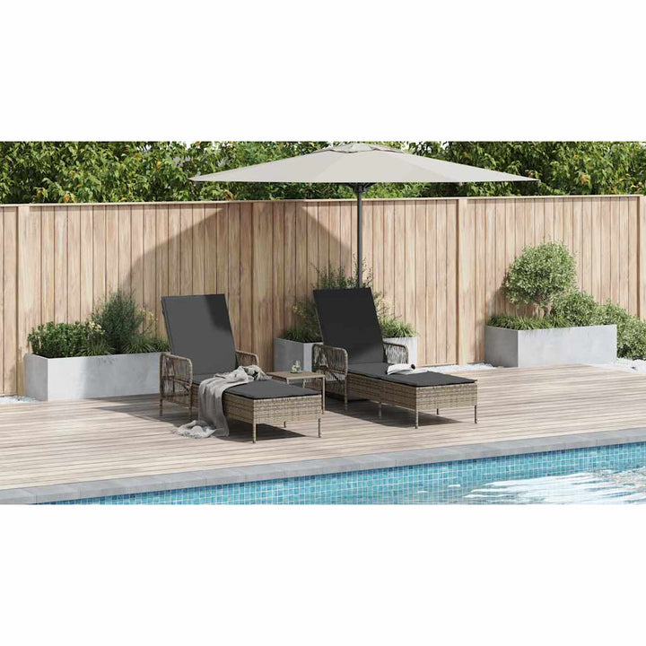 Solstol 3 pcs Grå og Mørkegrå 55 x 200 x 92 cm polyrattan