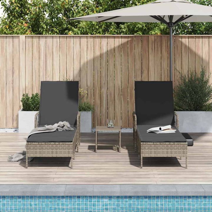 Solstol 3 pcs Grå og Mørkegrå 55 x 200 x 92 cm polyrattan