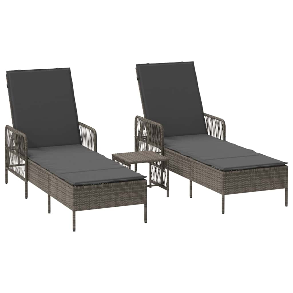 Solstol 3 pcs Grå og Mørkegrå 55 x 200 x 92 cm polyrattan