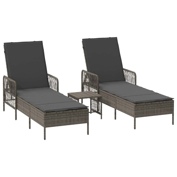 Solstol 3 pcs Grå og Mørkegrå 55 x 200 x 92 cm polyrattan